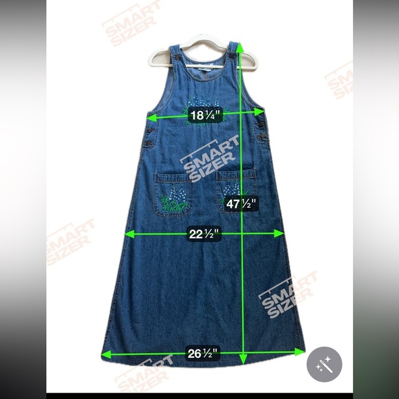 Vintage 90s Casey Coleman Bluebonnet Embroidered Denim Jumper Dress midi overall - Picture 9 of 11